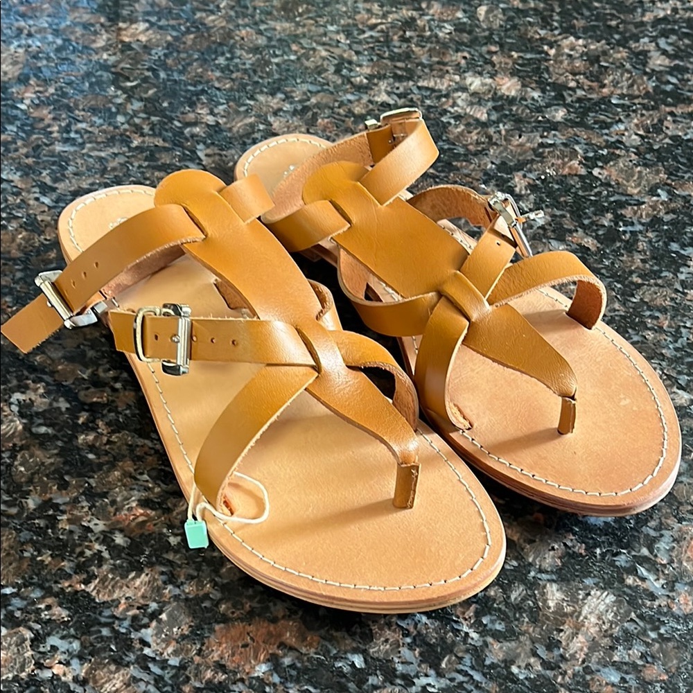 Brown Strappy Sandals with Flat Sole and Adjustable Buckle